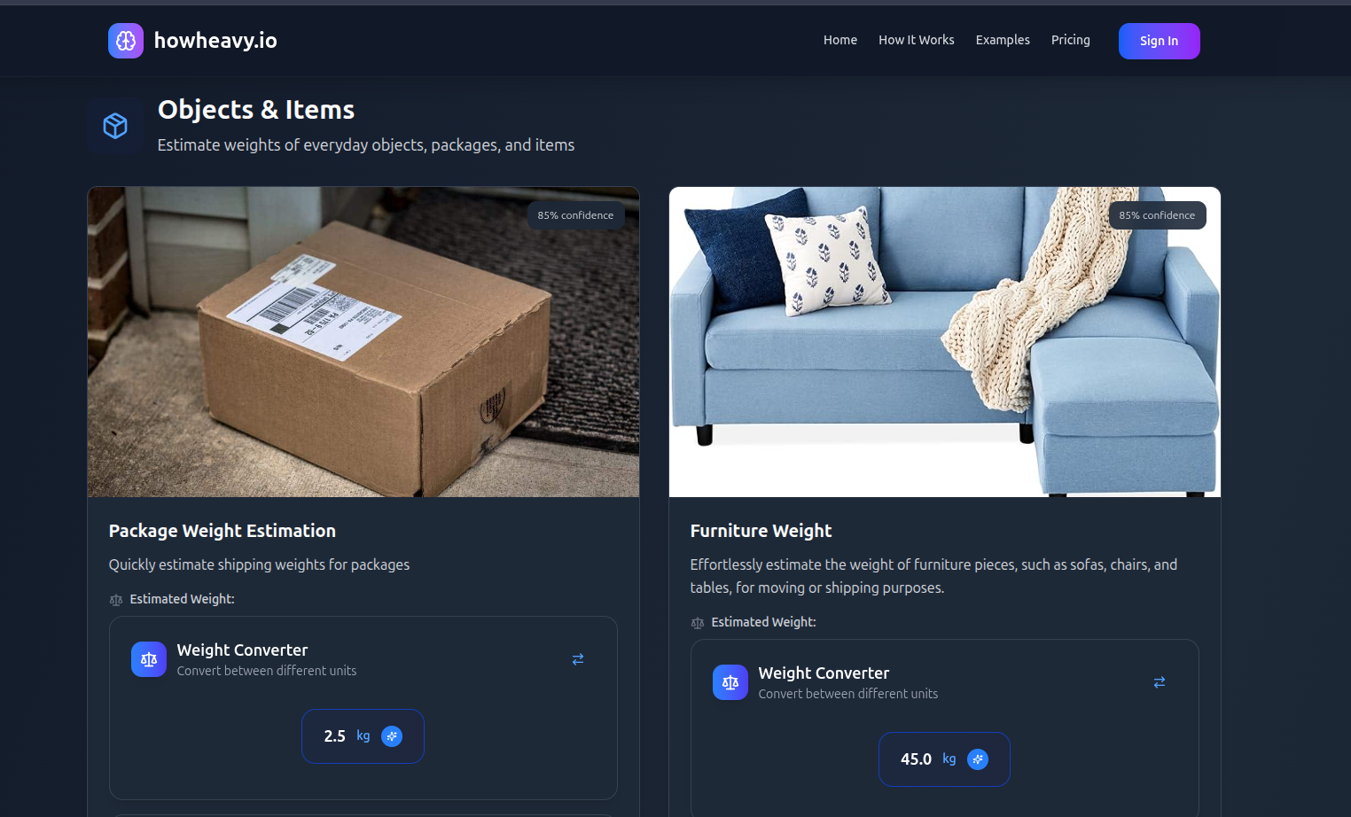 HowHeavy.io - Main screenshot showing features and interface