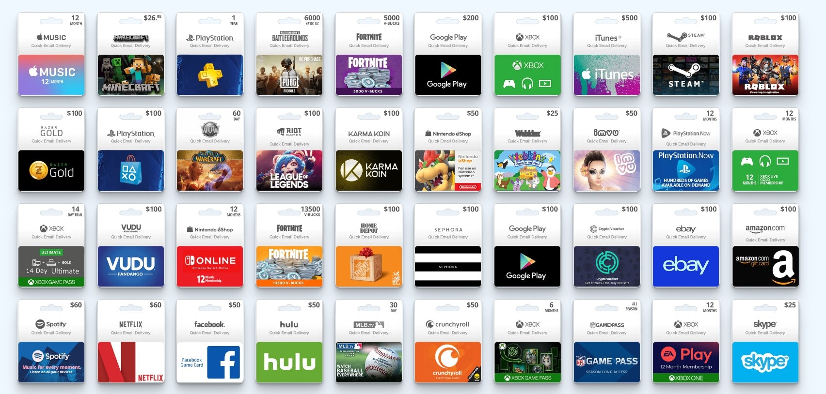 I found a gift cards website