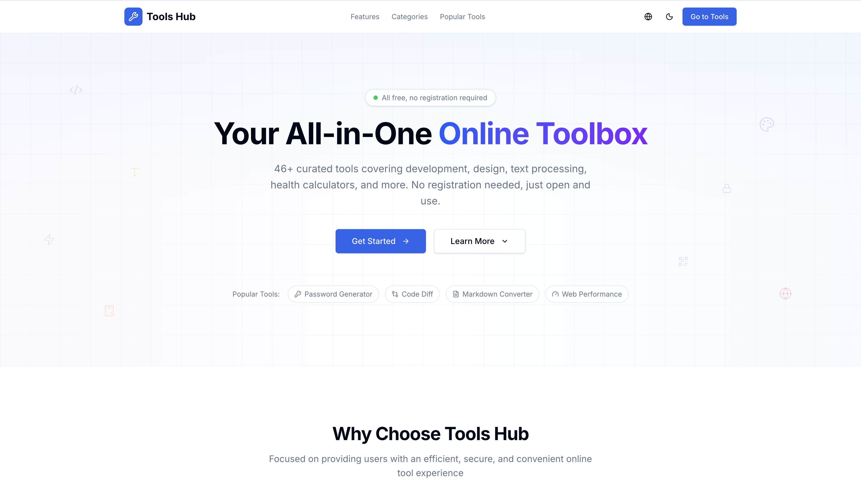 ToolsHub - 46+ free tools, no signup