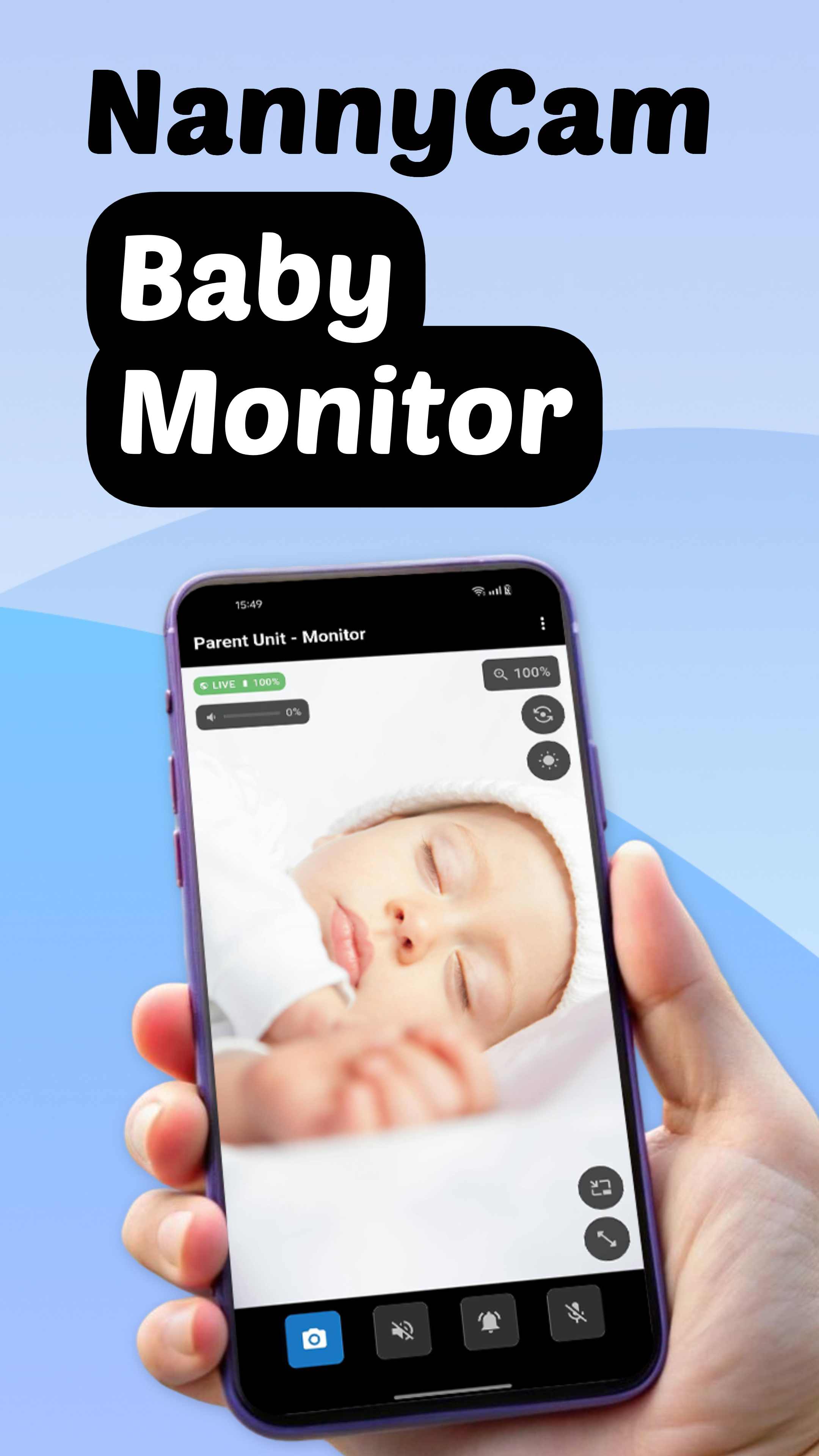 NannyCam Baby Monitor App - Main product screenshot demonstrating key features and user interface