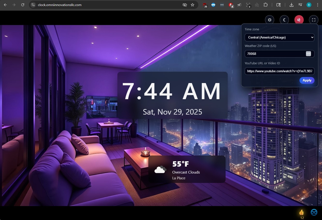 Clock, Weather, and Relaxing Background 