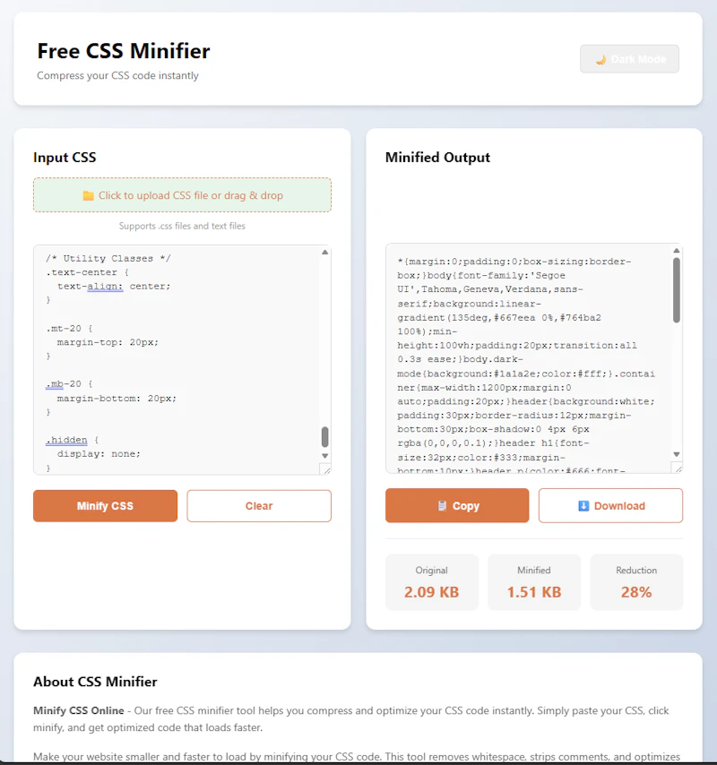 Free CSS Minifier screenshot 1