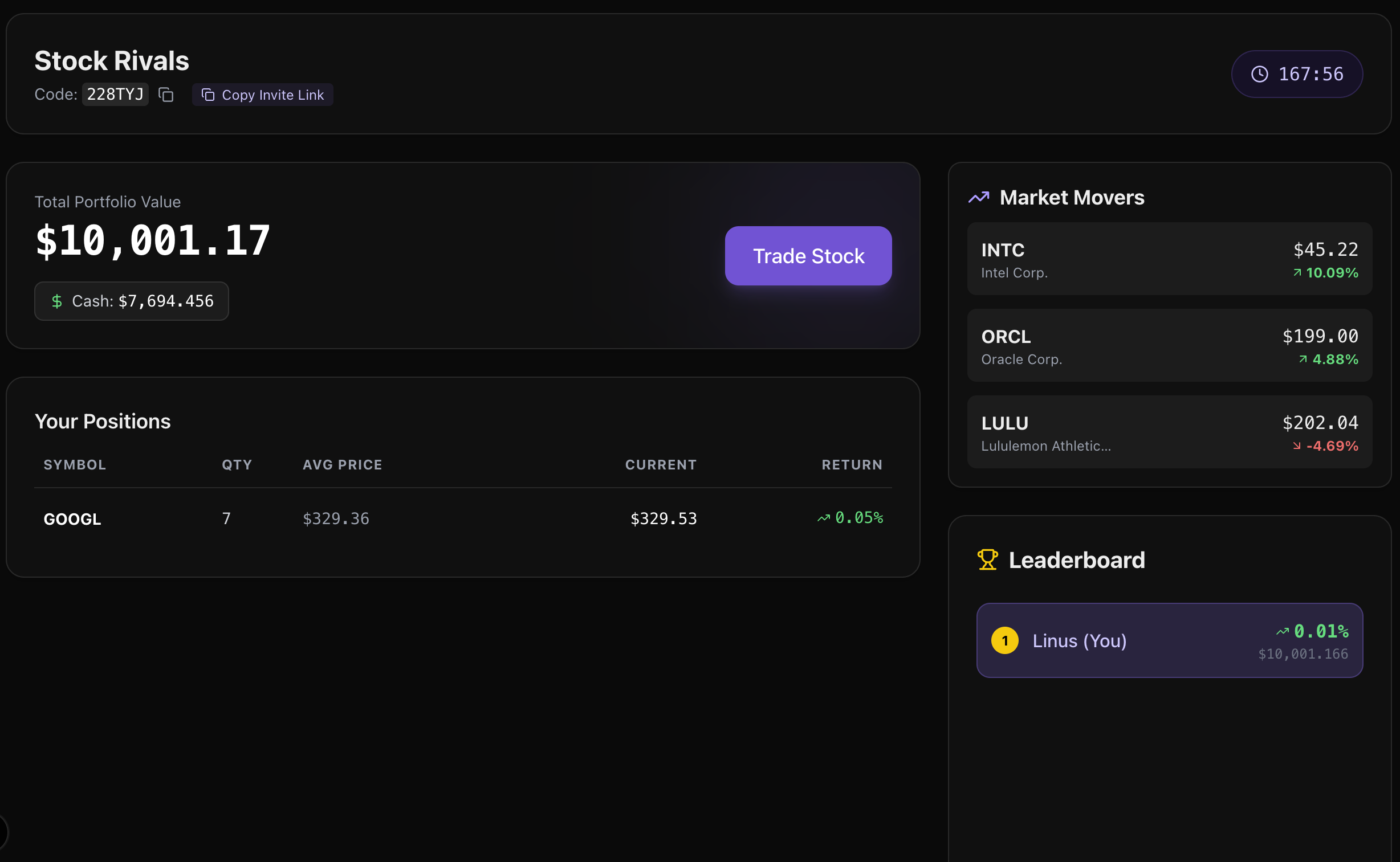 StockRivals - Screenshot 2 showing product features and functionality