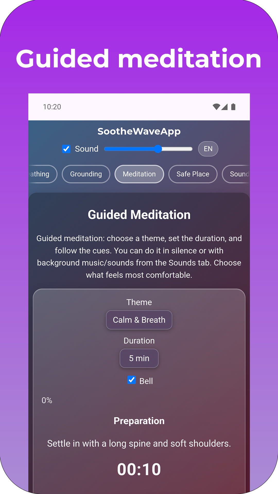 Media Soothewaveapp - Bernafas, menetap, tidur - meditasi berpandu dengan TTS 6