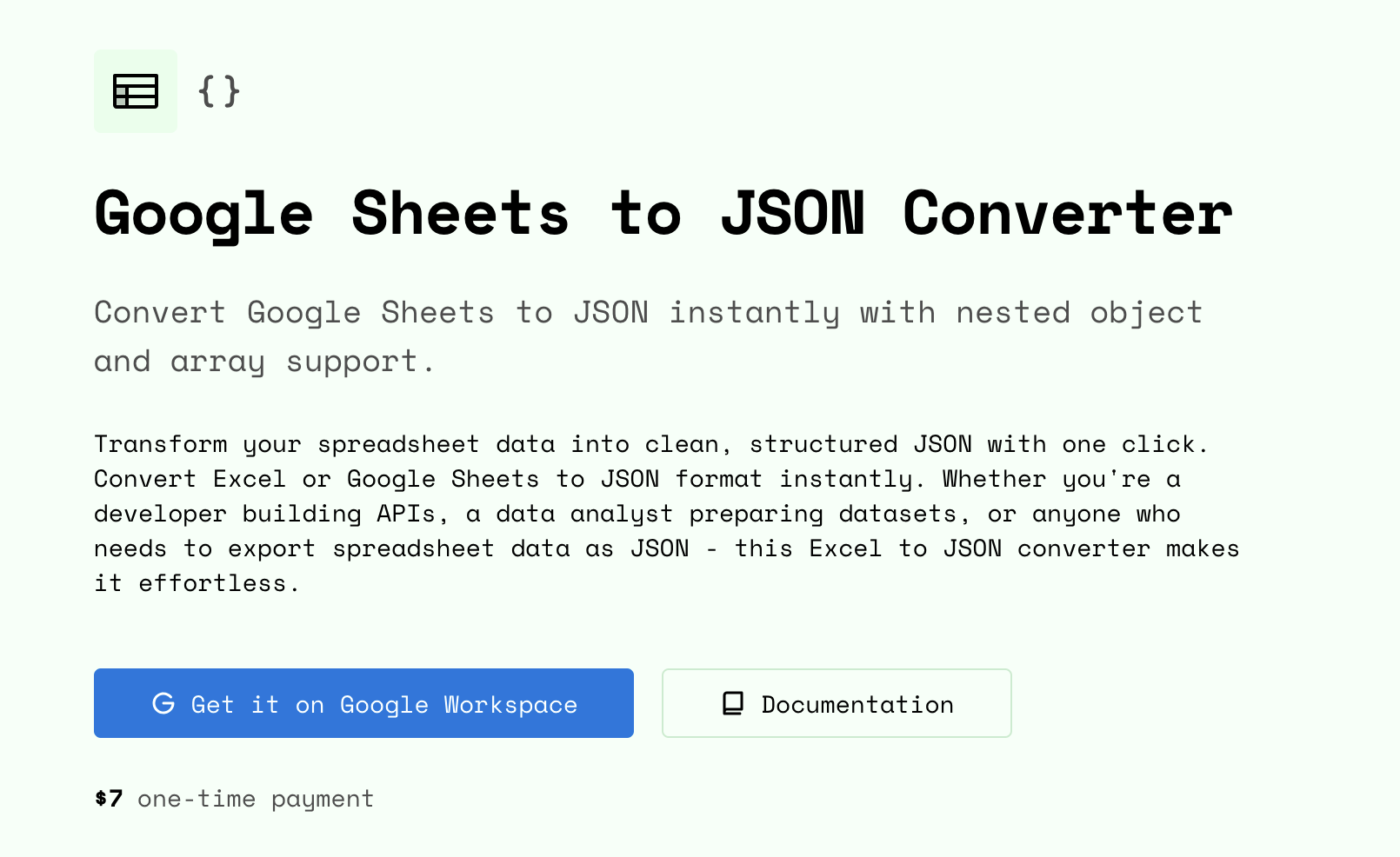 Sheets to JSON gallery image