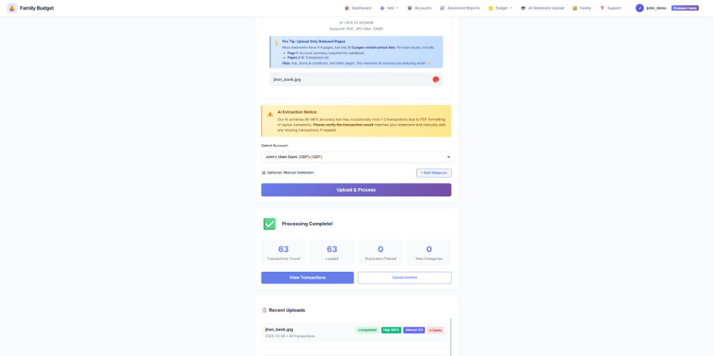 AI Family Budget Tracker - Screenshot 2 showing product features and functionality