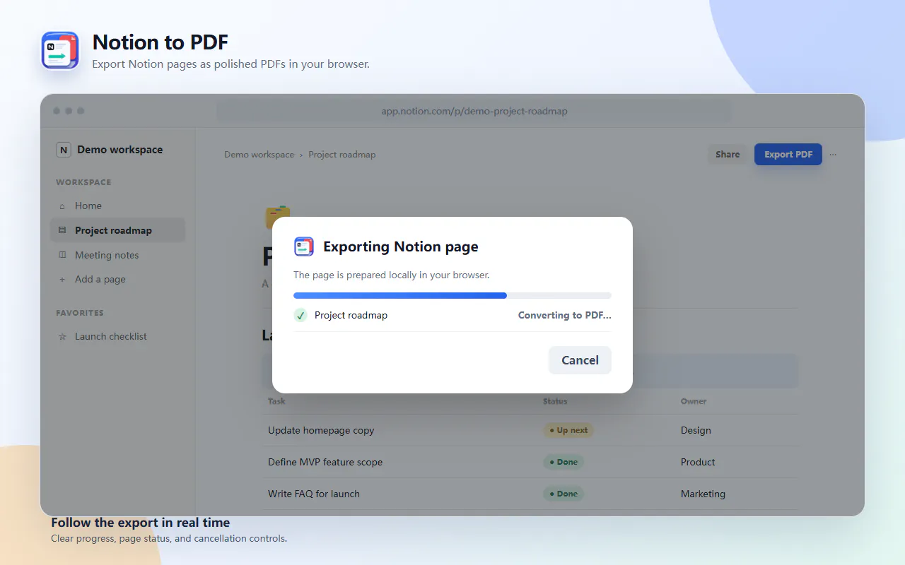 Notion to PDF screenshot