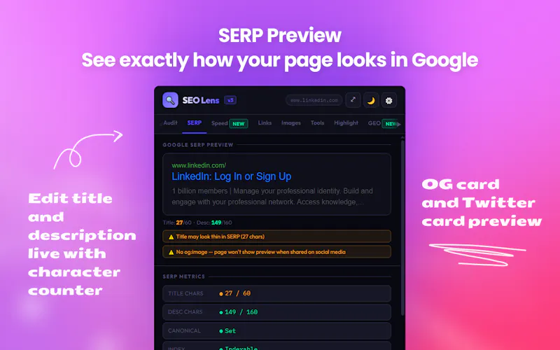 SEO Lens — AI SEO & GEO Analyzer screenshot 2