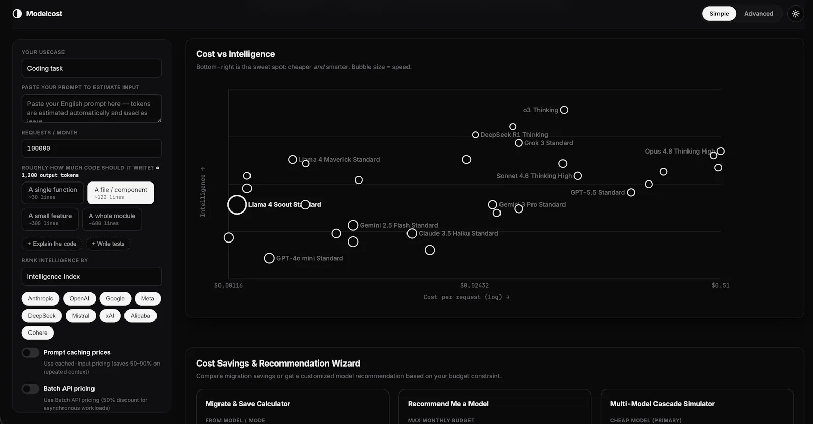 TrueLLM Cost Simulator screenshot 1