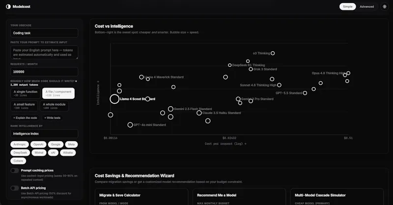 TrueLLM Cost Simulator screenshot 1
