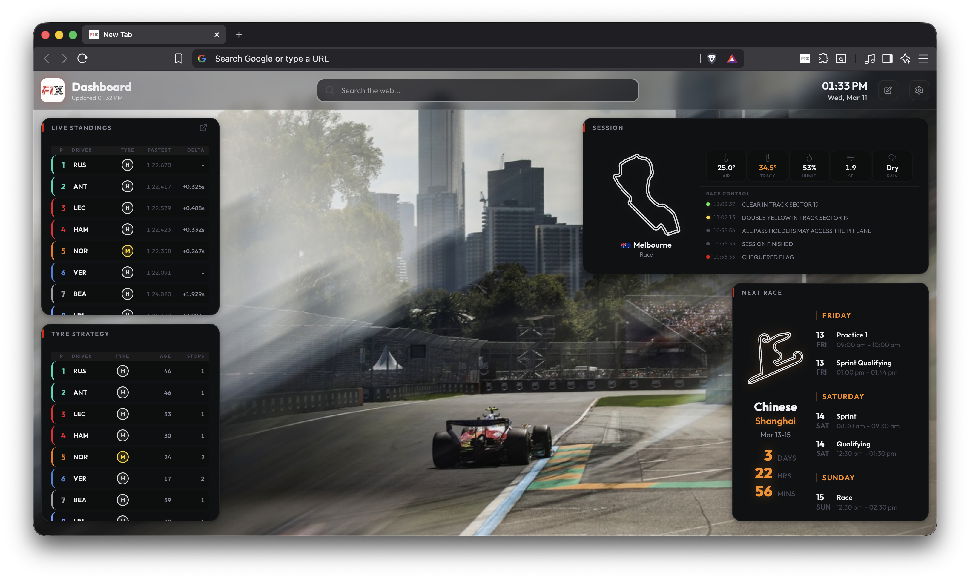 F1X Dashboard - New Tab F1 Tracker gallery image