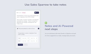 Uma representação visual das capacidades de IA da Sales Sparrow fornecendo recomendações de tarefas perspicazes para operações pós-vendas.