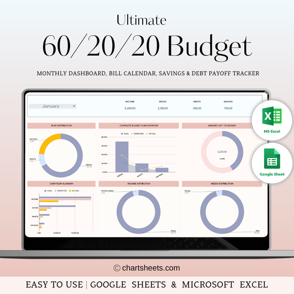 60/20/20 Budget Planner Template Excel media 2