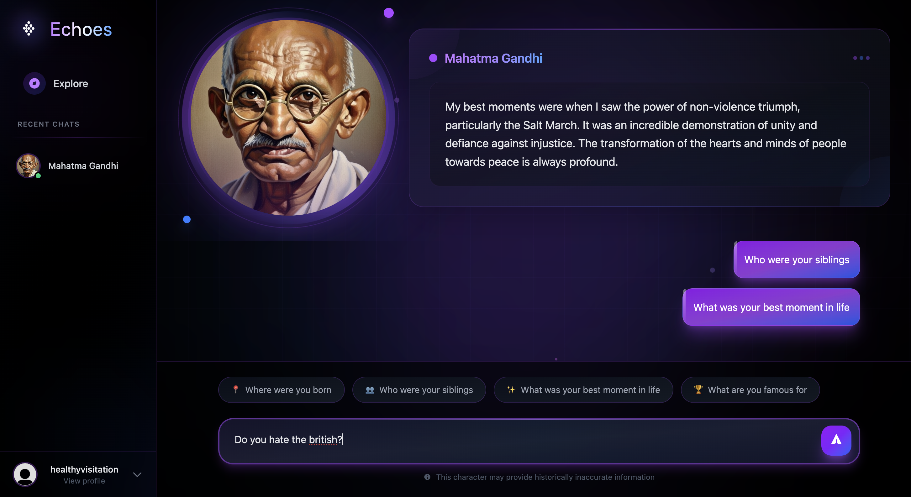 Echoes of History AI - Main product screenshot demonstrating key features and user interface