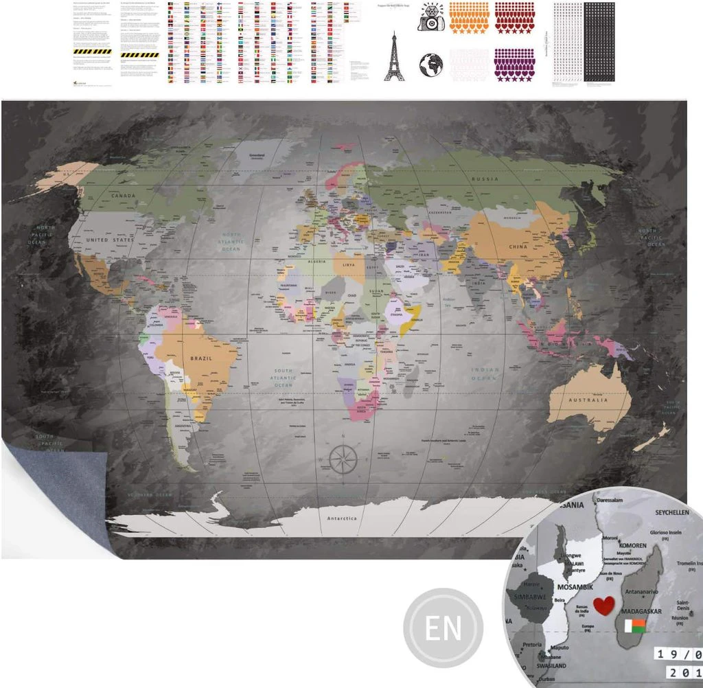 Adhesive posters - World Map Edelgrau