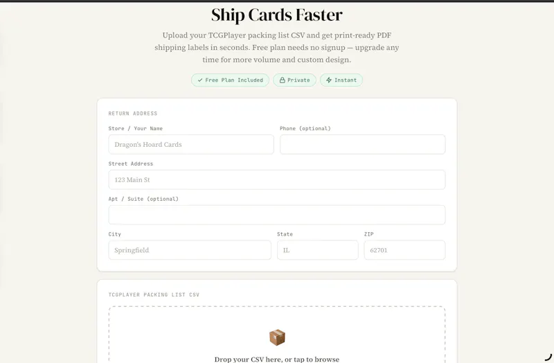 TCG Speed Shipper screenshot 1