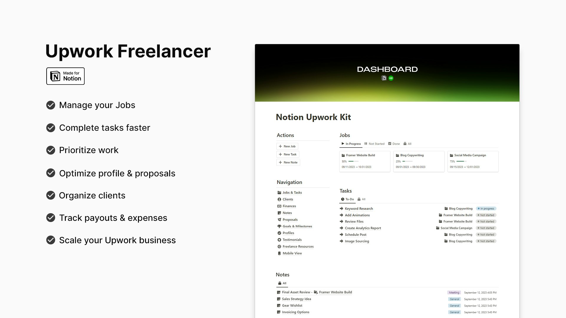 개념 Upwork 프리랜서 - 프리 랜싱 관리를위한 최고의 대시 보드. 미디어 1