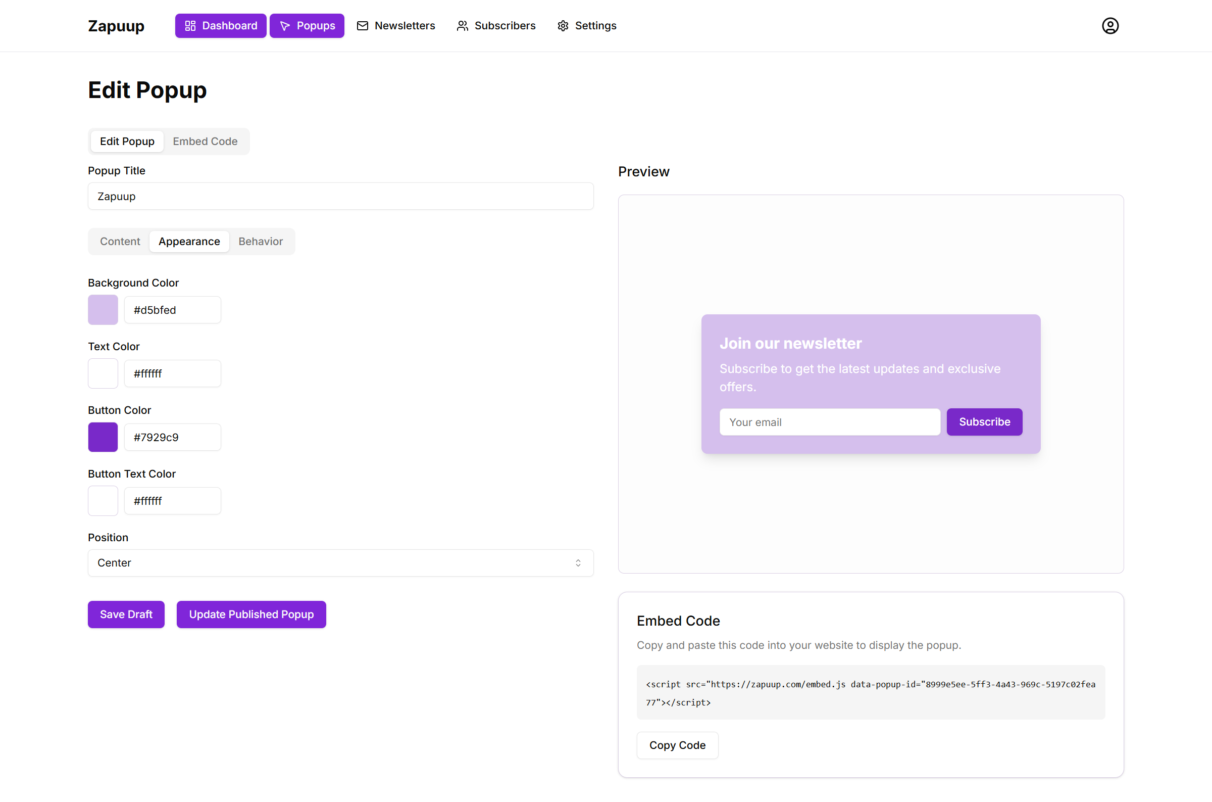 Zaeup - Ein Popup- und Newsletter -Tool, um Ihr E -Mail -Publikum auszubauen. Medien 1
