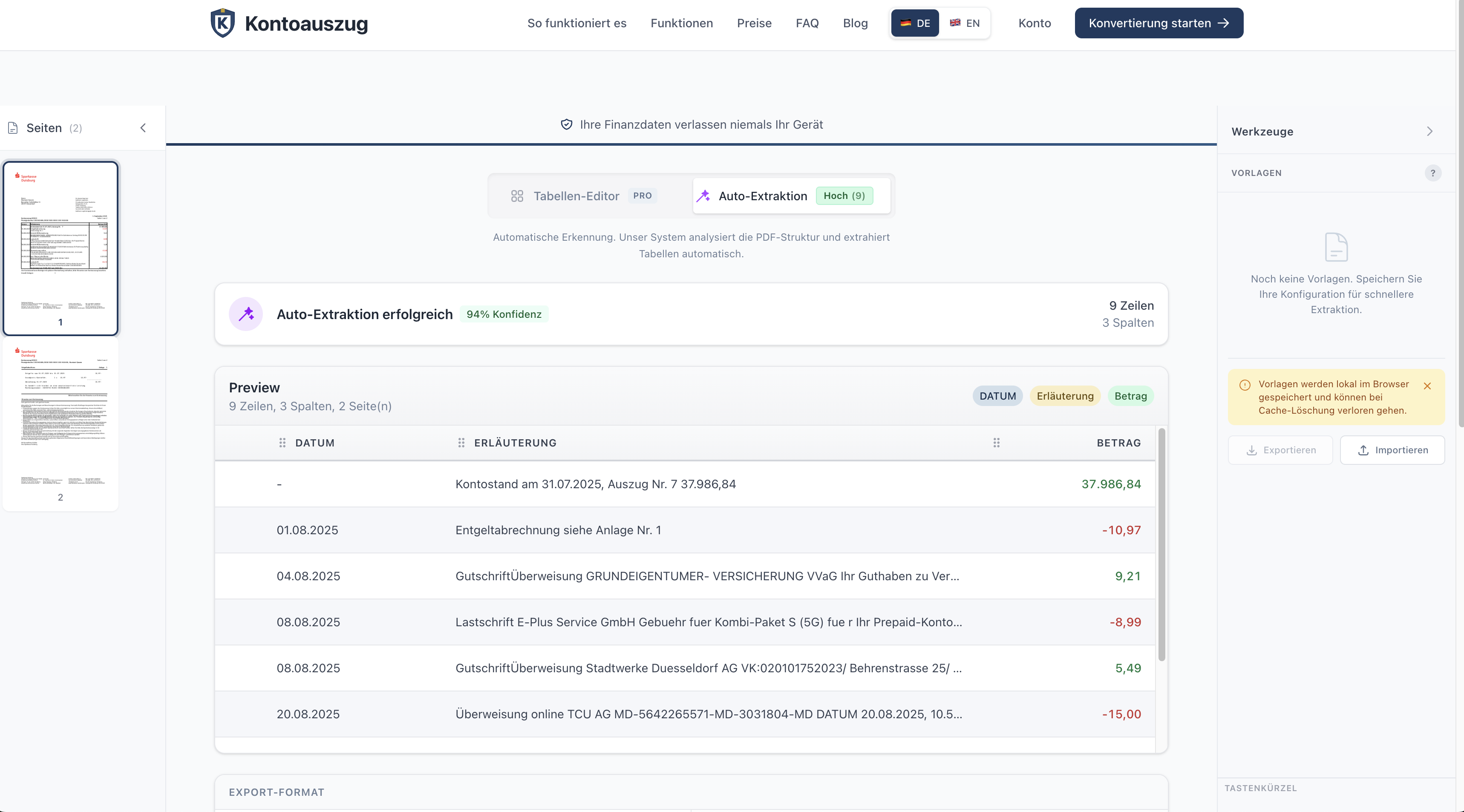 Kontoauszug - Screenshot 2 showing product features and functionality