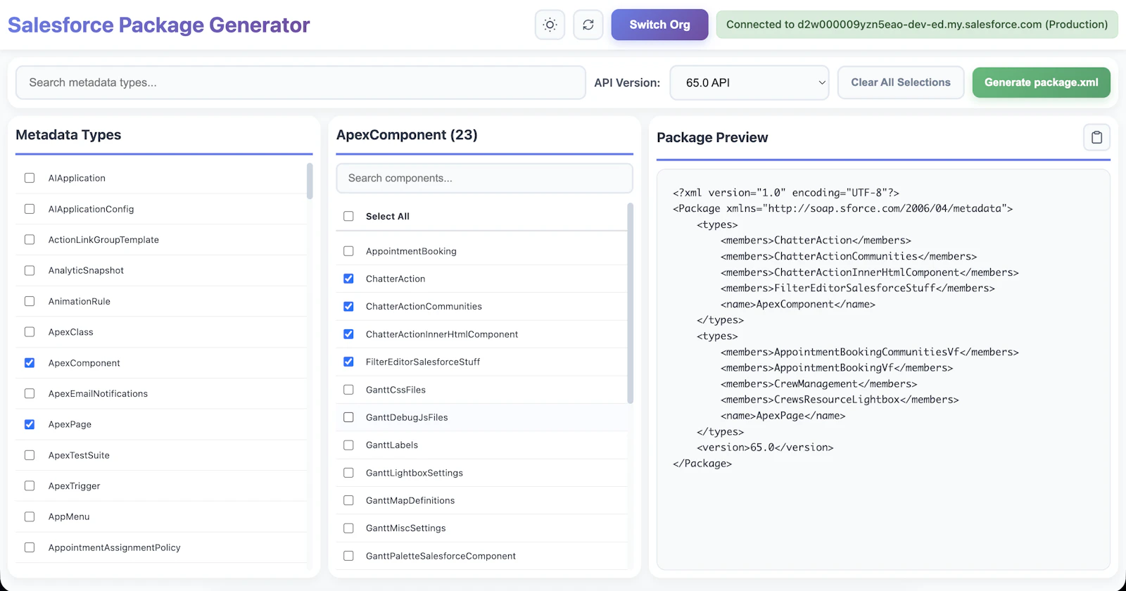 Salesforce Package XML Generator screenshot 1