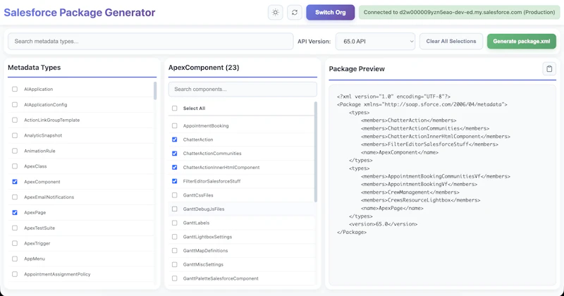 Salesforce Package XML Generator screenshot 1