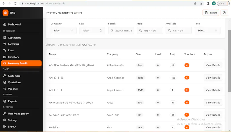 Stock Registers screenshot 3