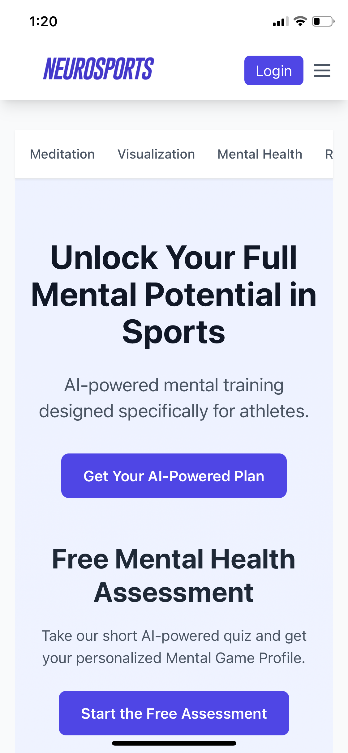 NEUROSPORTS - Main product screenshot demonstrating key features and user interface