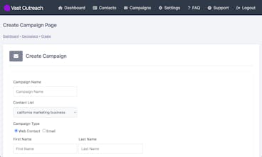 Screenshot del modulo di contatto del sito Web di Vast Outreach, che facilita il coinvolgimento continuo con potenziali clienti B2B