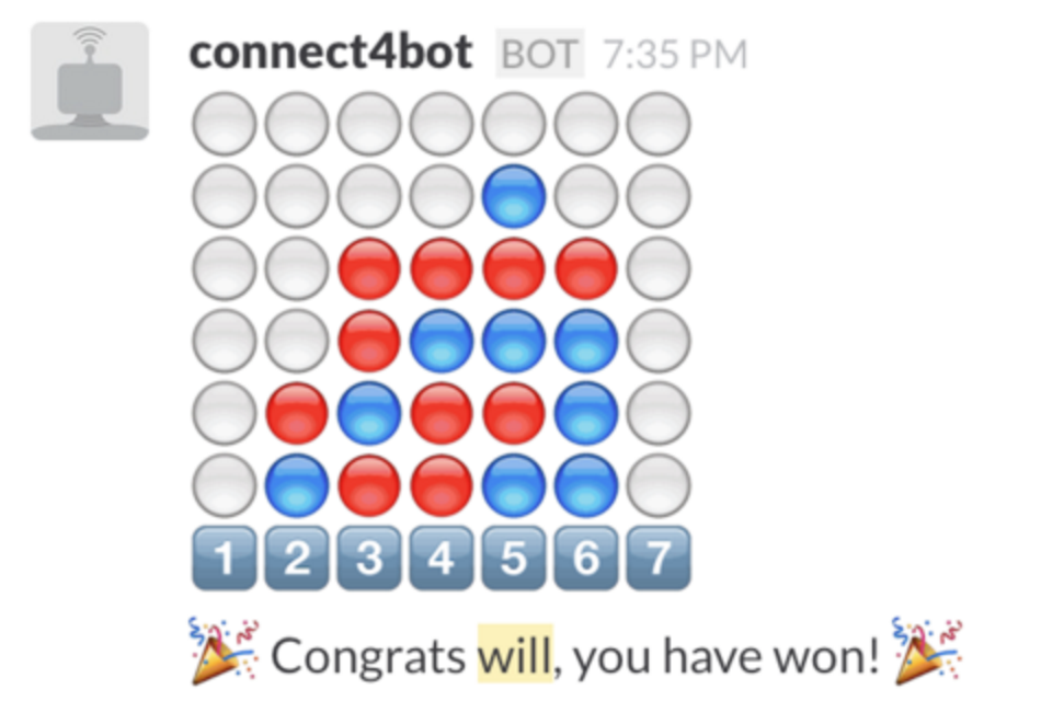 Slack Connect 4 Bot A bot that allows you to play Connect 4 on slack