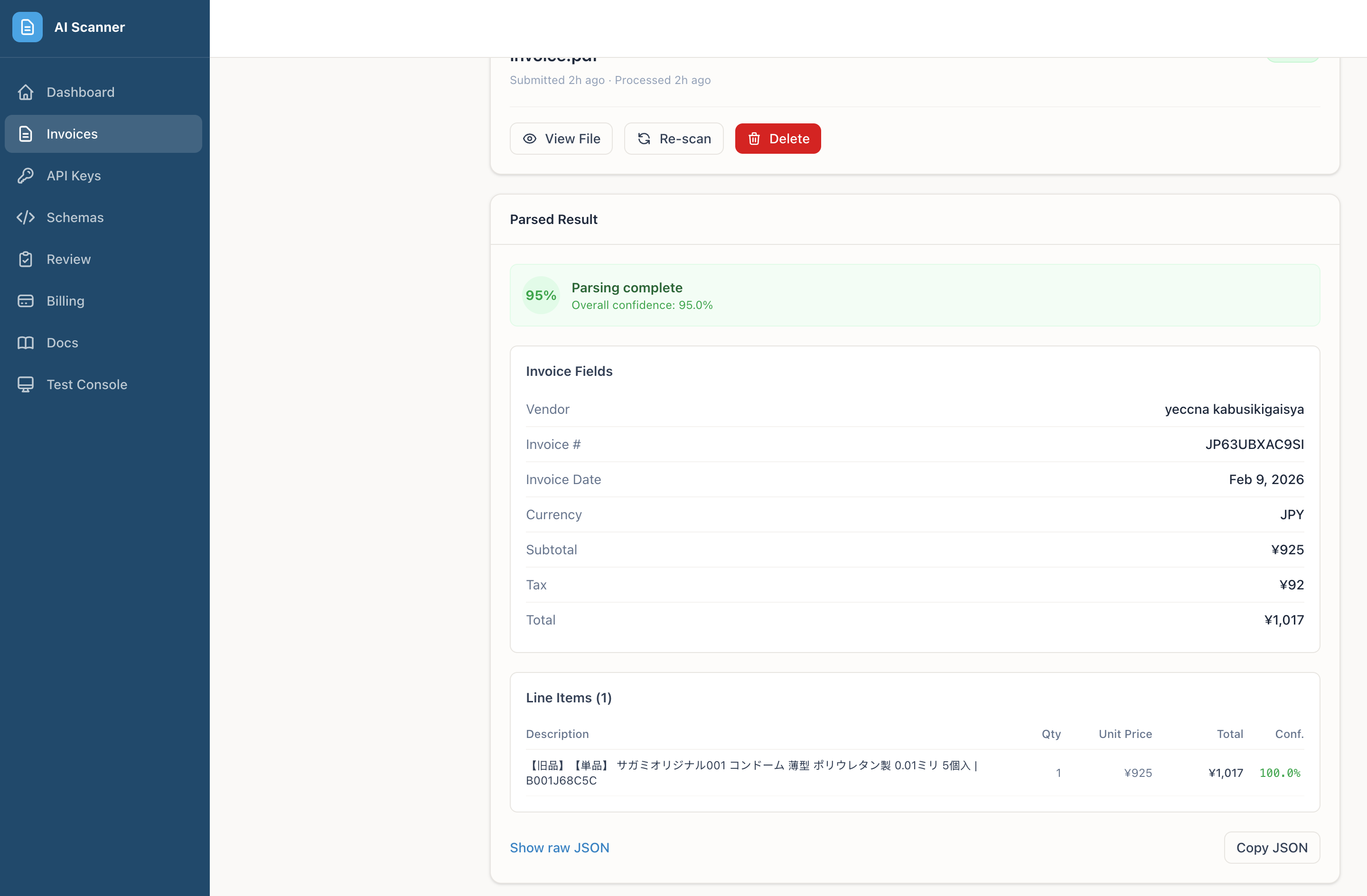 AI Scnr - Invoice AI Scanner - Screenshot 4 showing product features and functionality