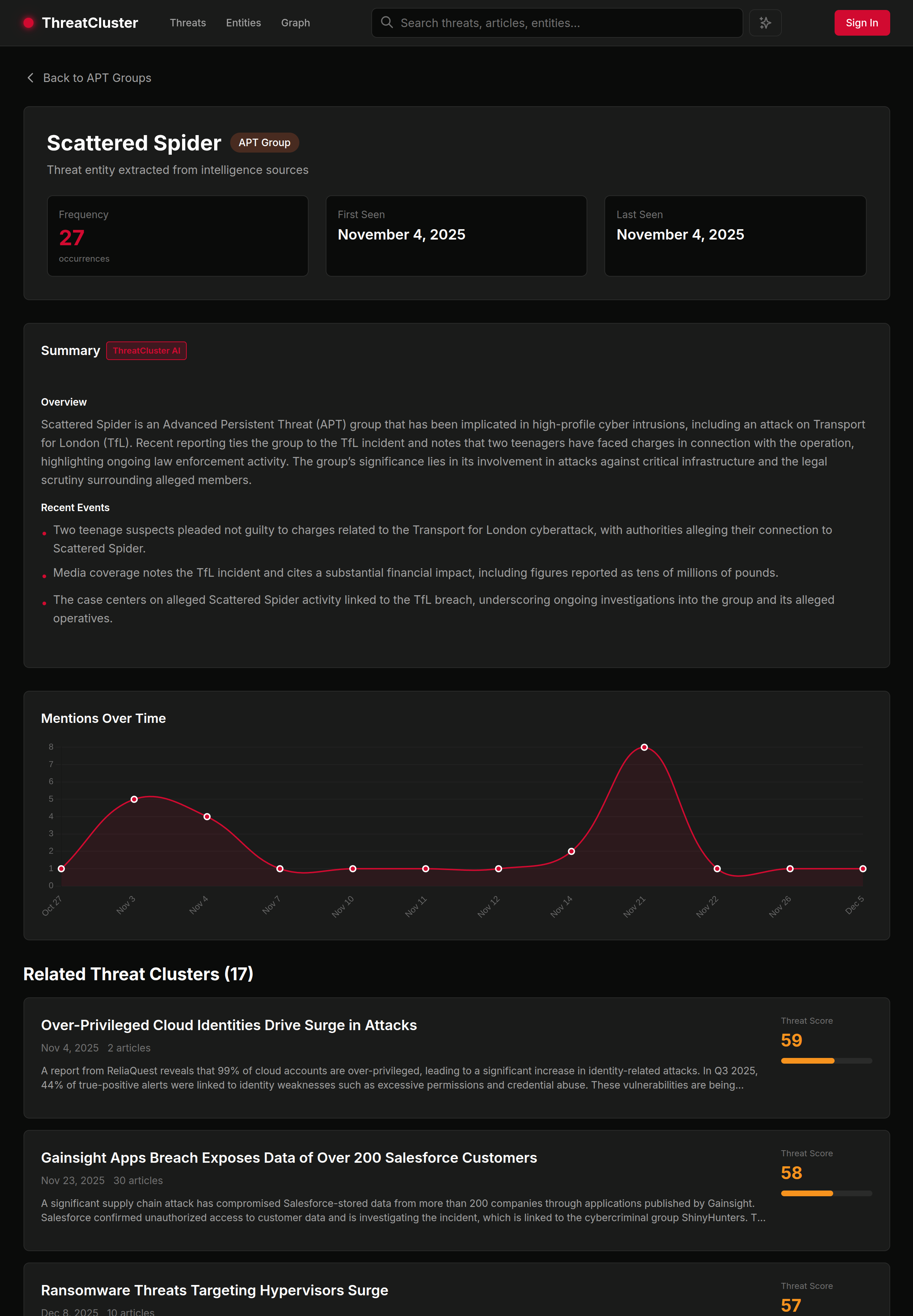 ThreatCluster - Screenshot 4 showing product features and functionality