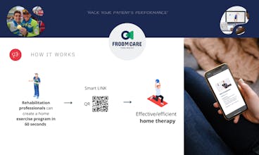 スマートフォンの画面に表示されるFroomCareアプリは、理学療法の治療に革新的な解決策を提供します。