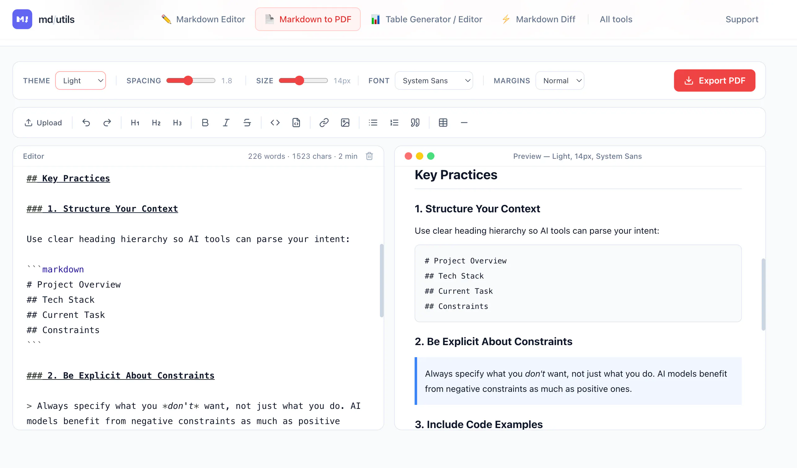 Markdown Tools — PDF Export & Editor 제품 배너