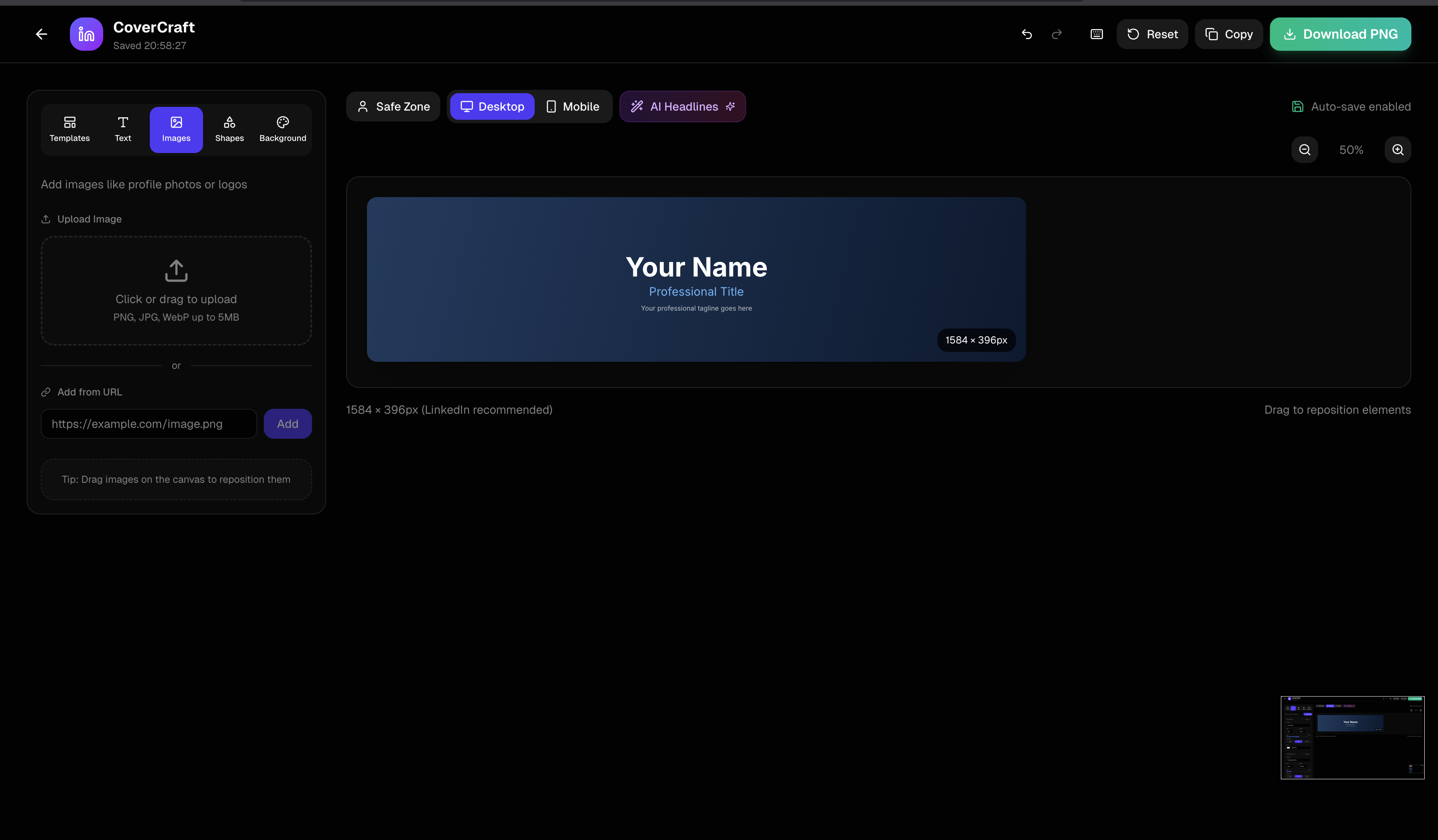 CoverCraft - Linkedin Cover Generator - Main product screenshot demonstrating key features and user interface