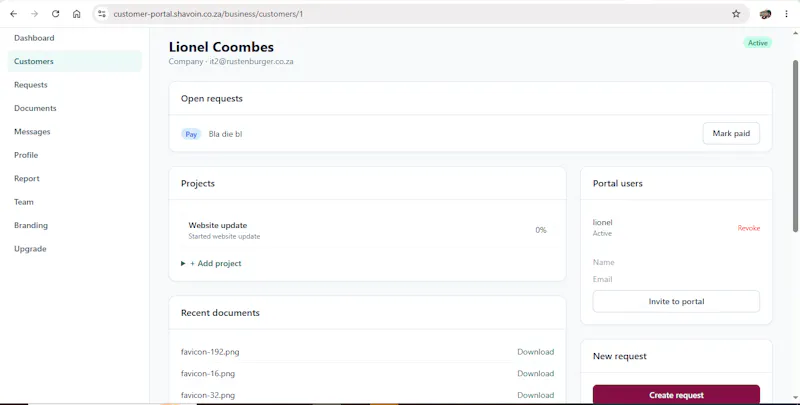 Shavoin Customer Portal screenshot 1