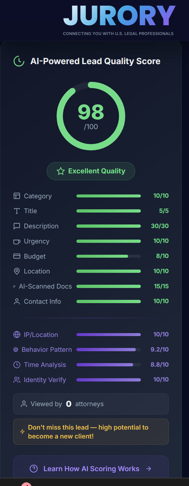 Jurory AI Legal Lead Scoring media 1