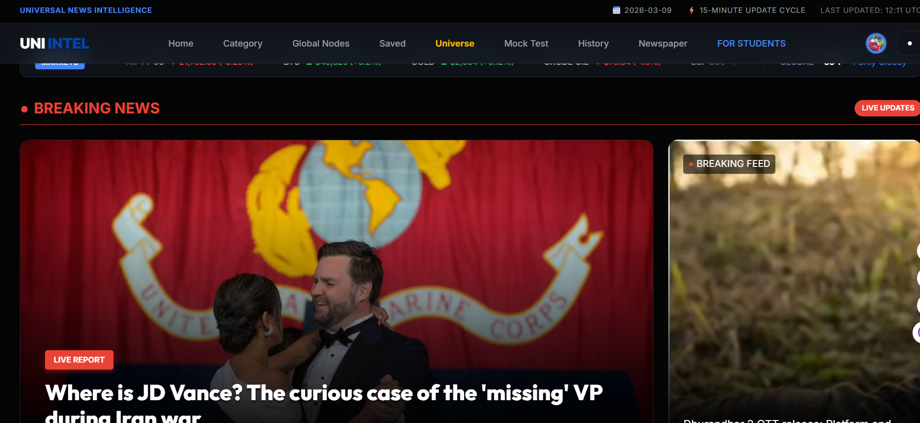 Universal News Intelligence - Main product screenshot demonstrating key features and user interface