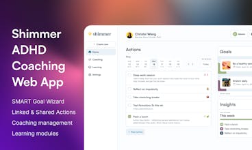 Shimmer のロゴとキャッチフレーズを描いたイラスト: 「パーソナライズされた ADHD コーチングで潜在能力を解放する」