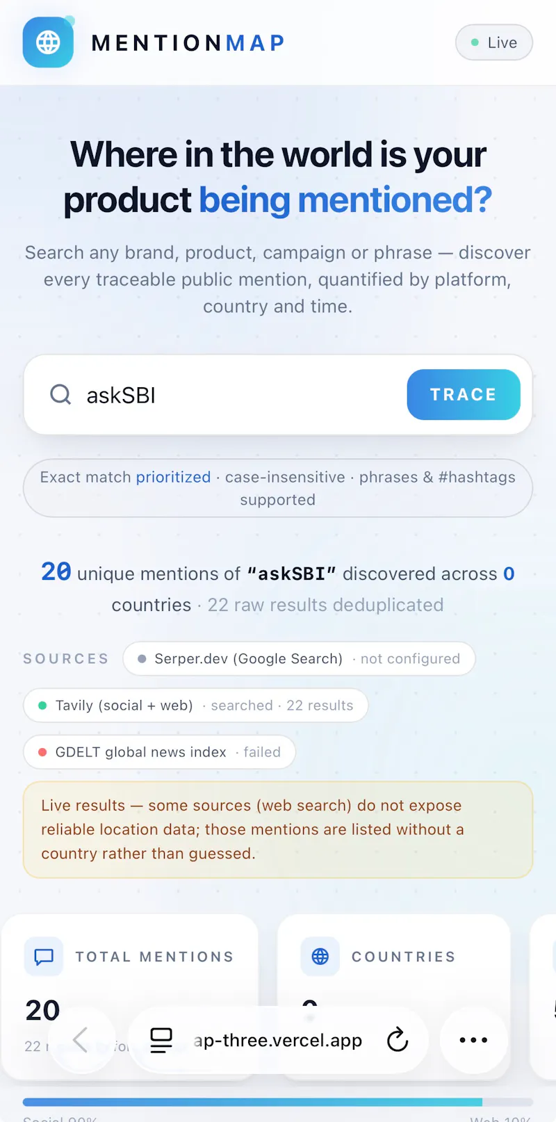 MentionMap — Global Mention Intelligence screenshot 1