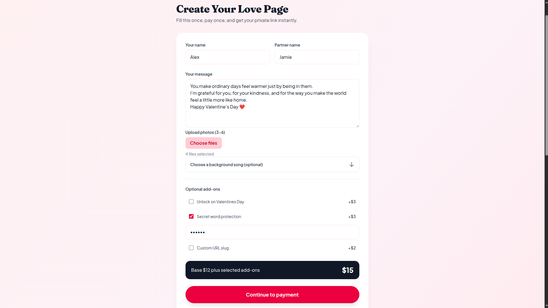 FiveMinuteLove - Screenshot 2 showing product features and functionality
