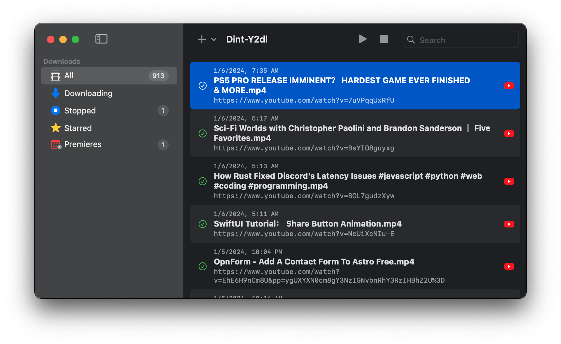 Dint-y2dl - MacOS YT-DLP GUI-app voor het downloaden van video media 1