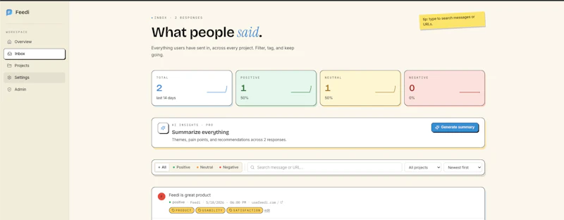 Feedi - User feedback for SaaS founders screenshot 2