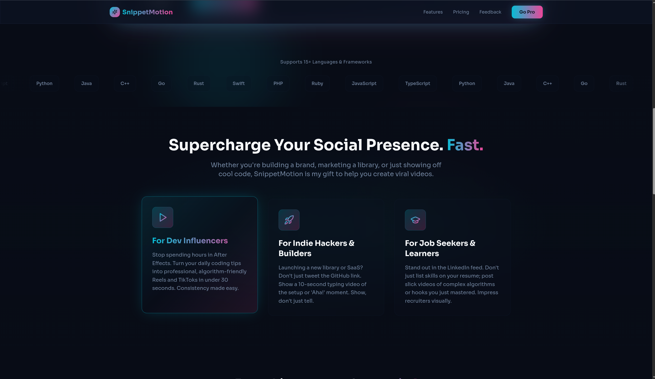 SnippetMotion - Screenshot 2 showing product features and functionality