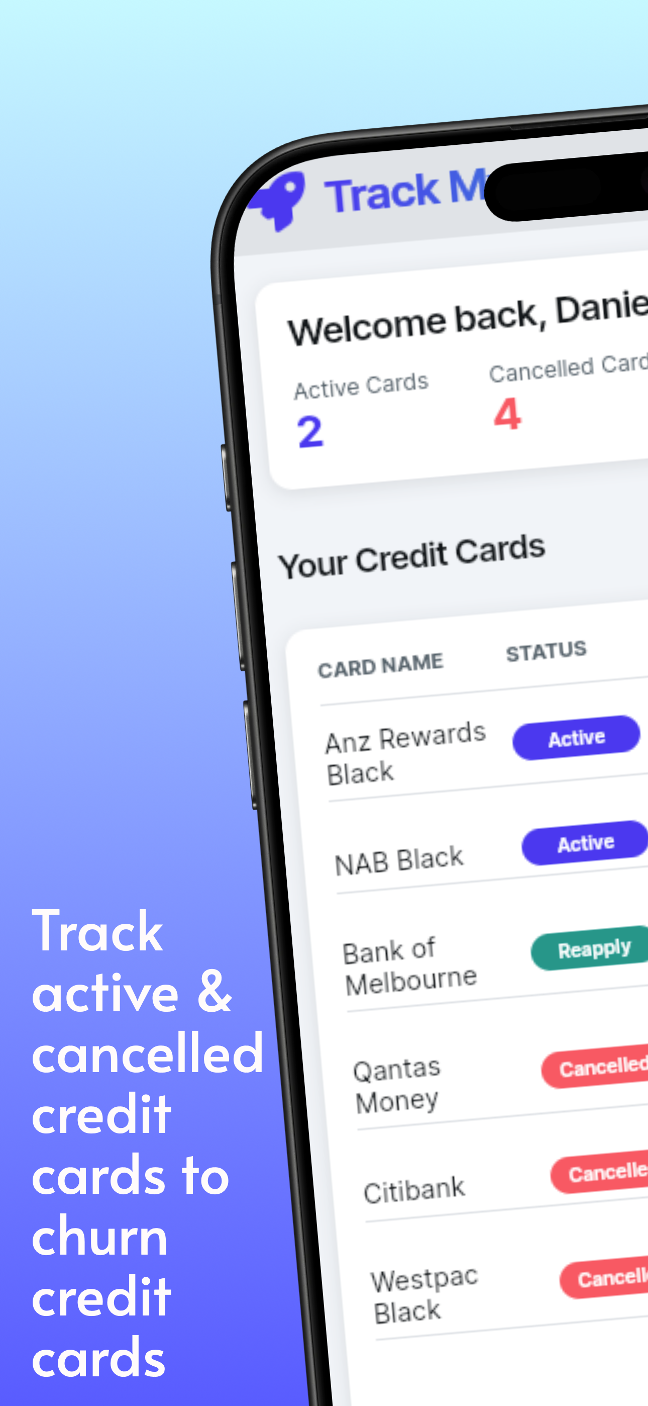 Track My Card - Main product screenshot demonstrating key features and user interface