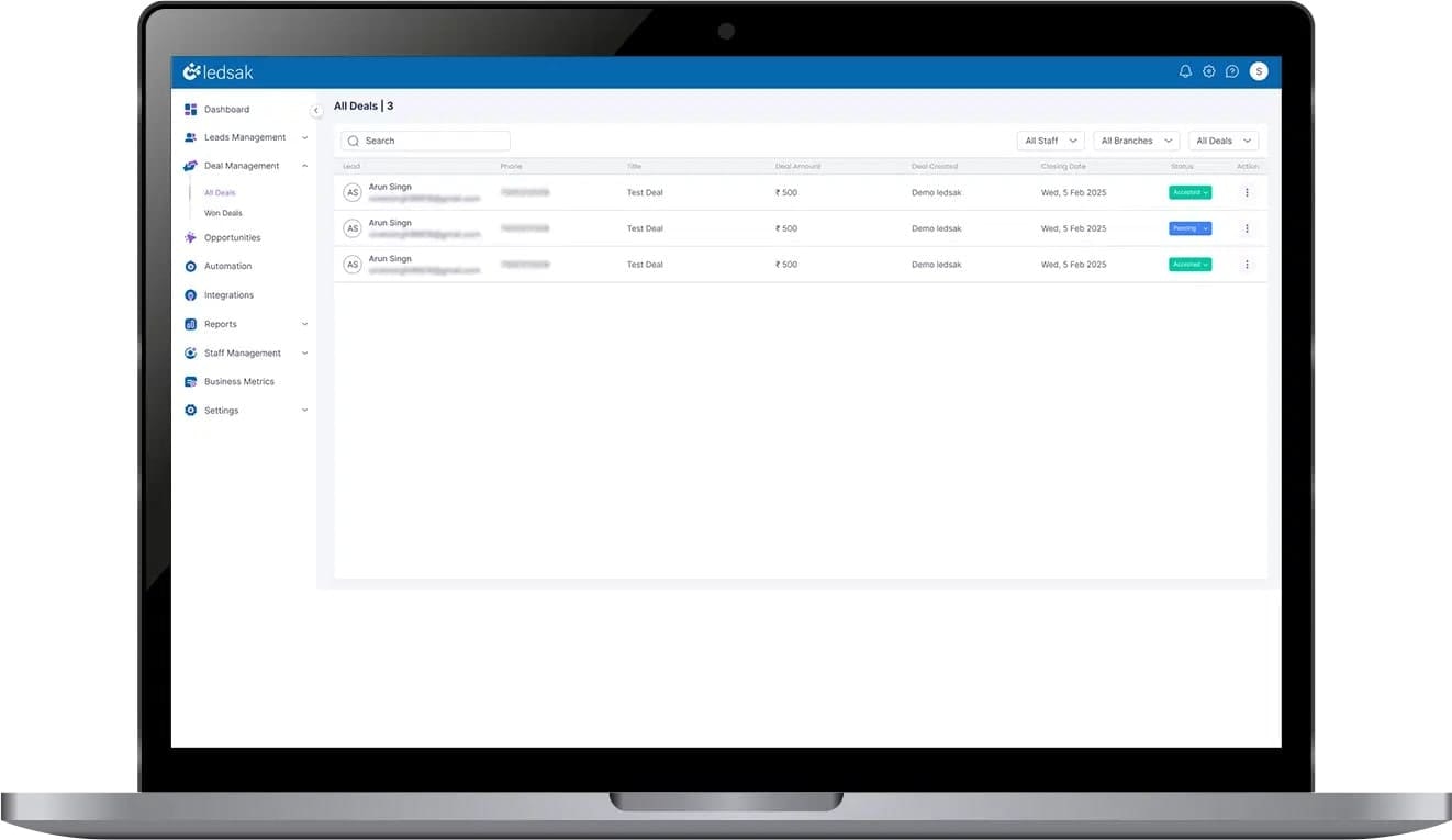 Ledsak CRM |Miglior CRM per le piccole imprese - Ledsak CRM automatizza le vendite e gestisci il piombo in modo efficiente media 4
