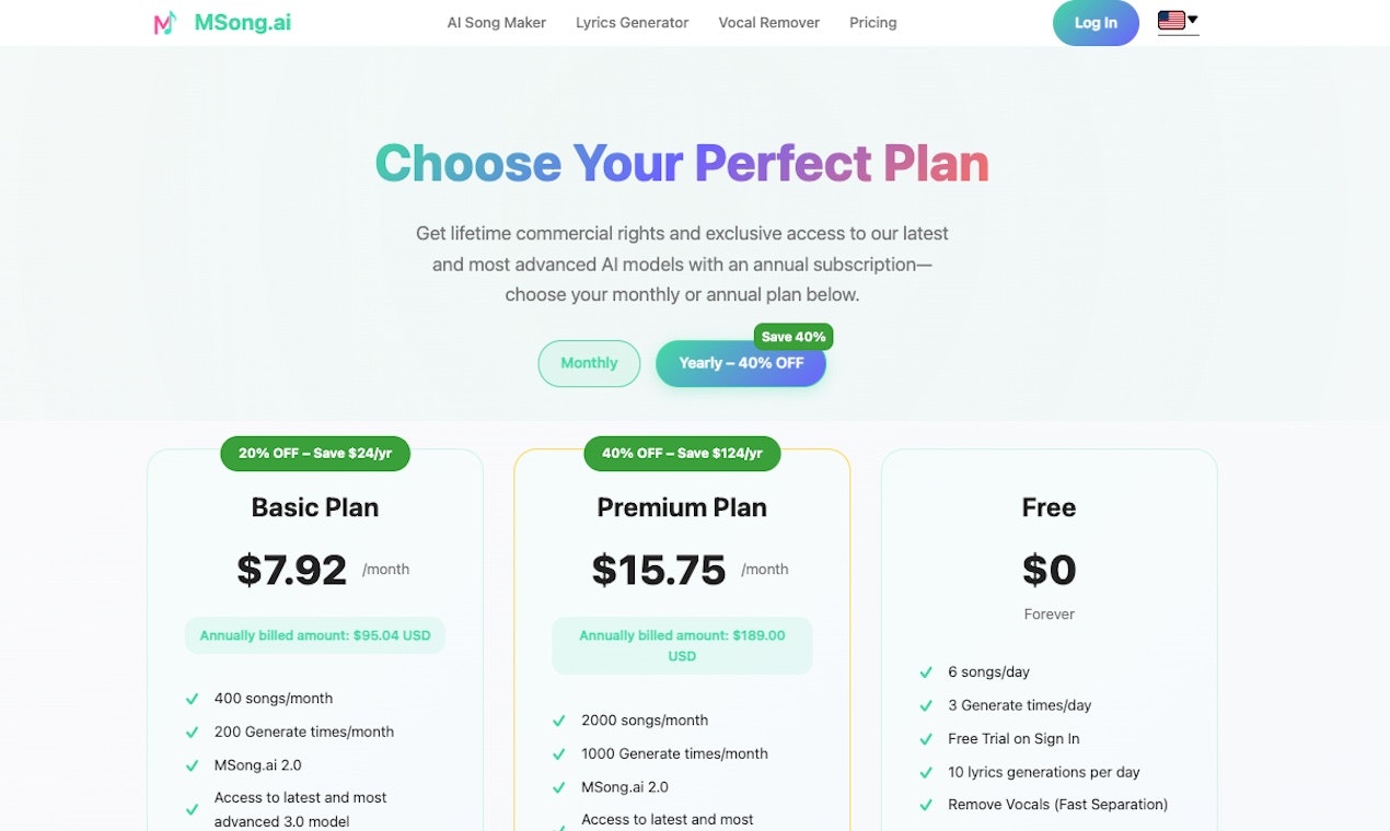 MSong.ai – The Free AI Song Maker - Main product screenshot demonstrating key features and user interface