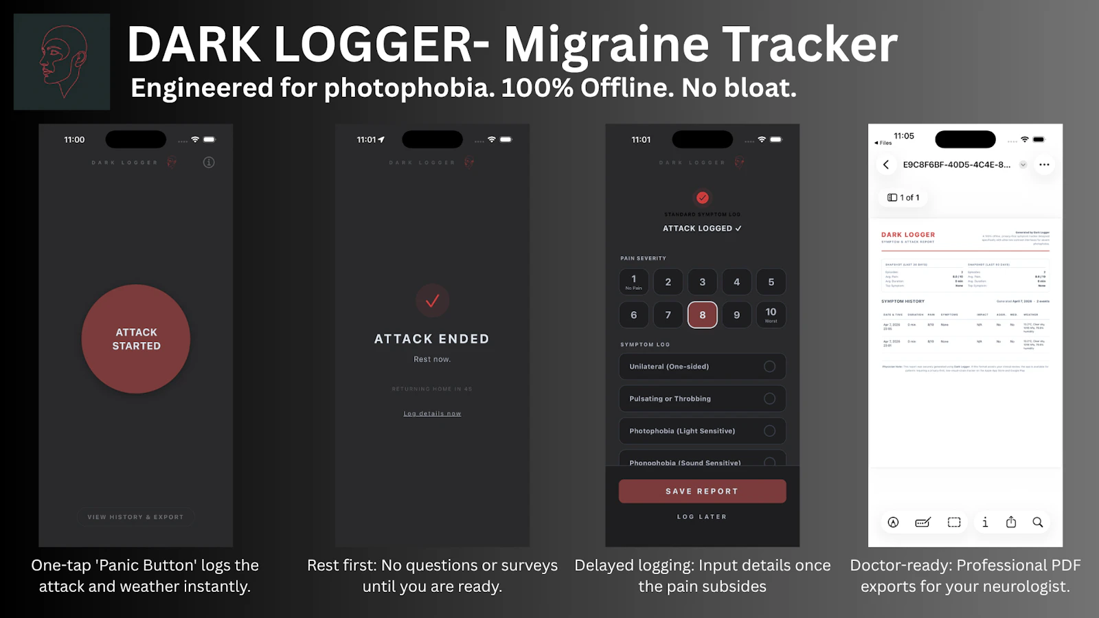 DarkLogger - Migraine / Headache tracker screenshot 1