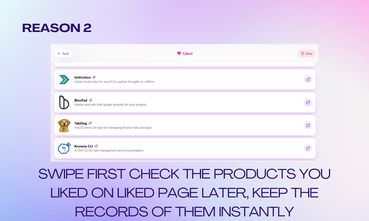 Product Swipe - Screenshot 3 showing product features and functionality