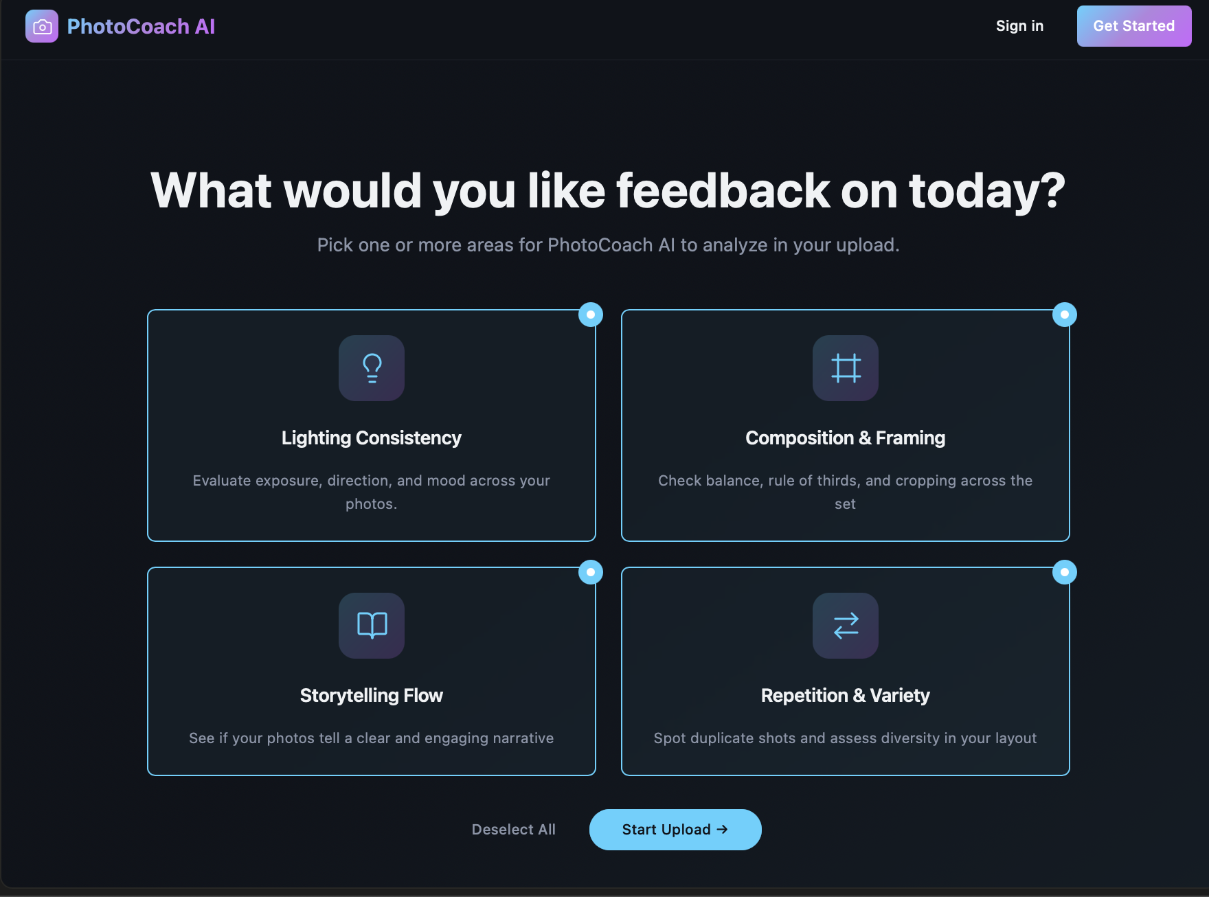 Your AI Photography Mentor - Main screenshot showing features and interface