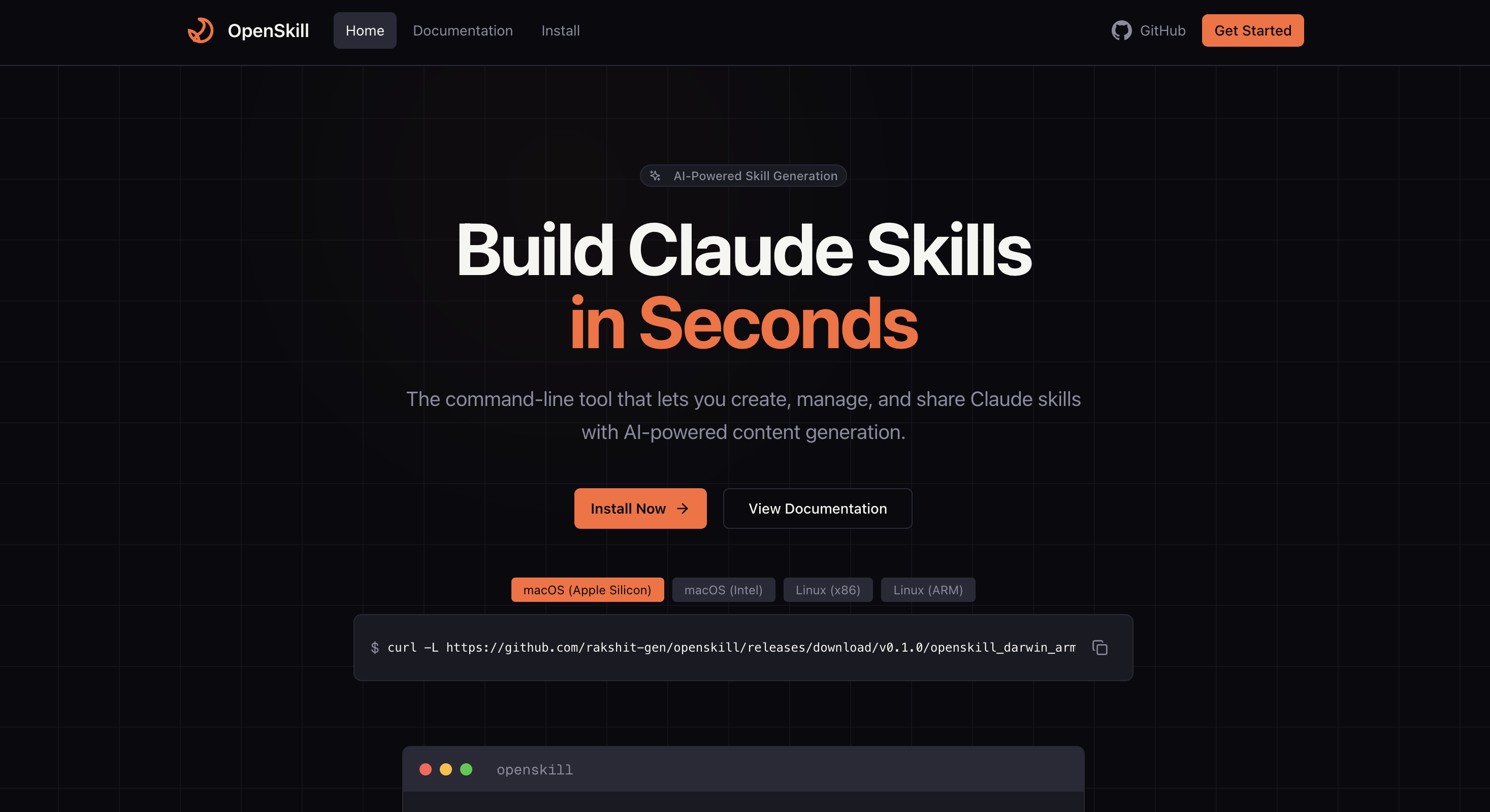 OpenSkill - Main product screenshot demonstrating key features and user interface